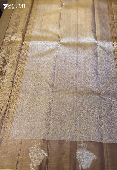 Wild Flower Signature Seven Handloom Blue/Mustard Bangalore Pure Silk Saree|Silk Mark Certified - Seven Sarees - Saree - Seven Sarees