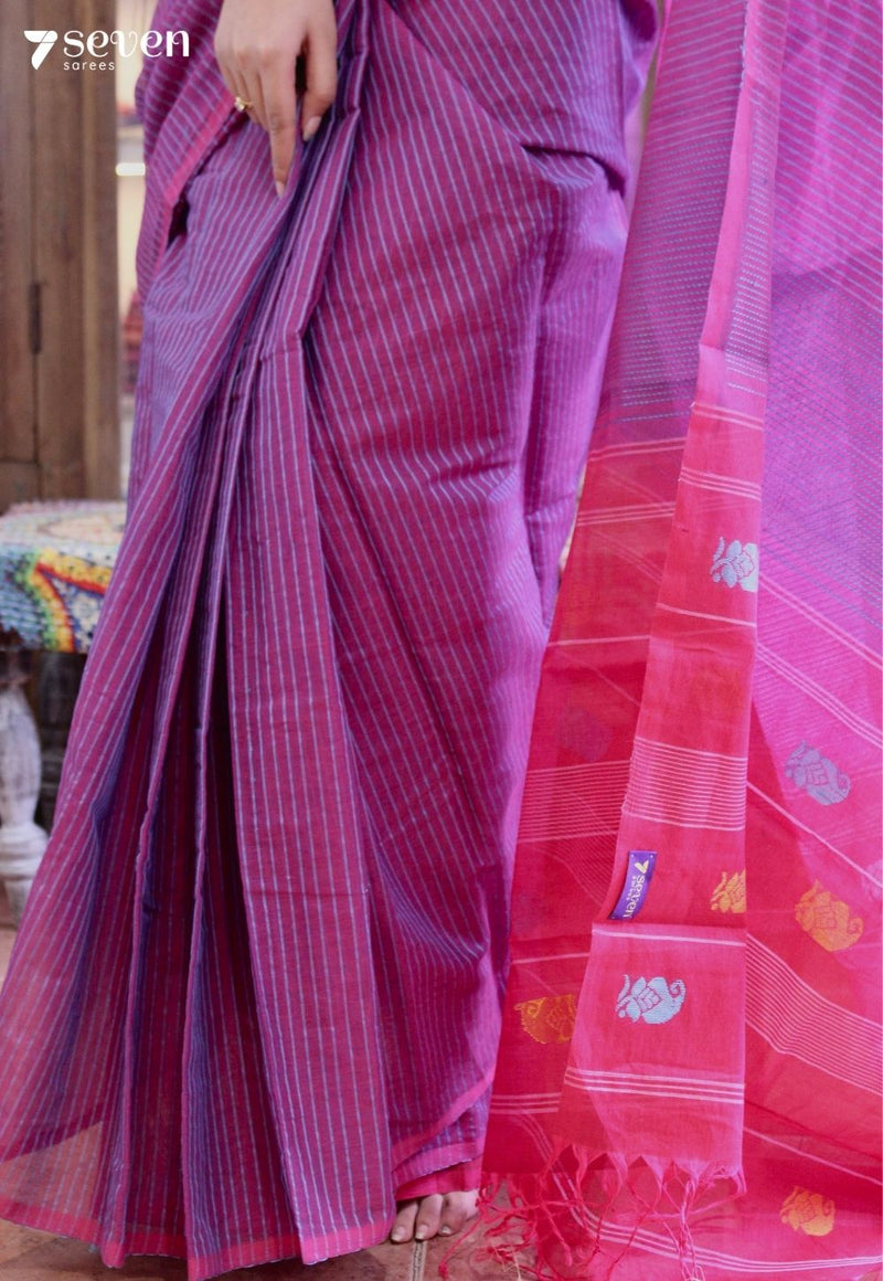 Wild Lavender Signature Seven Handloom Pink Bangalore Pure Cotton Saree - Seven Sarees - Saree - Seven Sarees