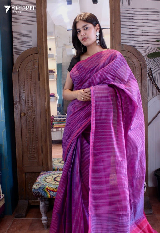 Wild Lavender Signature Seven Handloom Pink Bangalore Pure Cotton Saree - Seven Sarees - Saree - Seven Sarees
