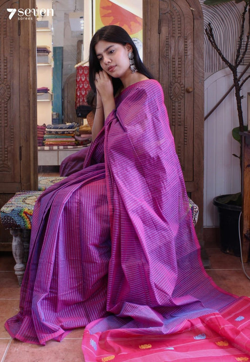 Wild Lavender Signature Seven Handloom Pink Bangalore Pure Cotton Saree - Seven Sarees - Saree - Seven Sarees
