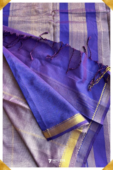 Willow Whisper Signature Seven Handloom Purple Bangalore Silk Cotton Saree - Seven Sarees - Saree - Seven Sarees