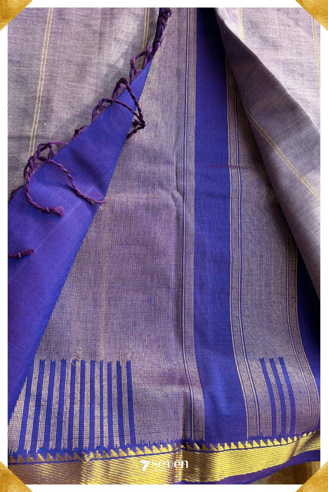 Willow Whisper Signature Seven Handloom Purple Bangalore Silk Cotton Saree - Seven Sarees - Saree - Seven Sarees