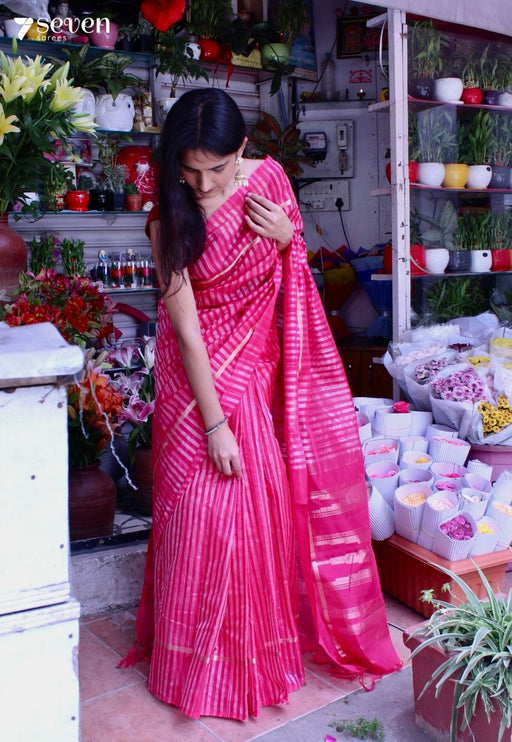 Winter Citrus Signature Seven Handloom Pink Bangalore Vegan Silk Saree - Seven Sarees - Saree - Seven Sarees