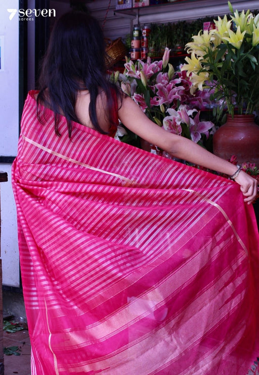 Winter Citrus Signature Seven Handloom Pink Bangalore Vegan Silk Saree - Seven Sarees - Saree - Seven Sarees