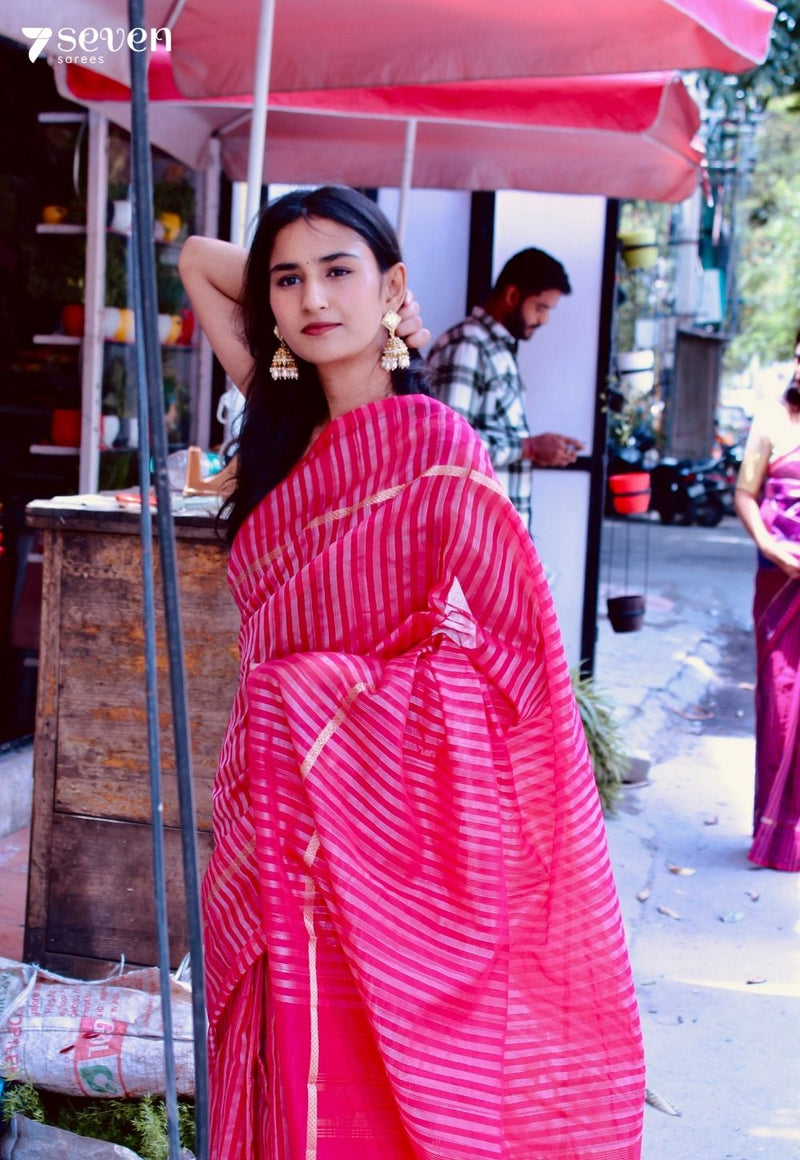 Winter Citrus Signature Seven Handloom Pink Bangalore Vegan Silk Saree - Seven Sarees - Saree - Seven Sarees