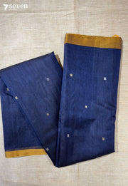 Wricha Signature Seven Handloom Navy Blue Bangalore Silk Cotton Saree - Seven Sarees - Saree - Seven Sarees