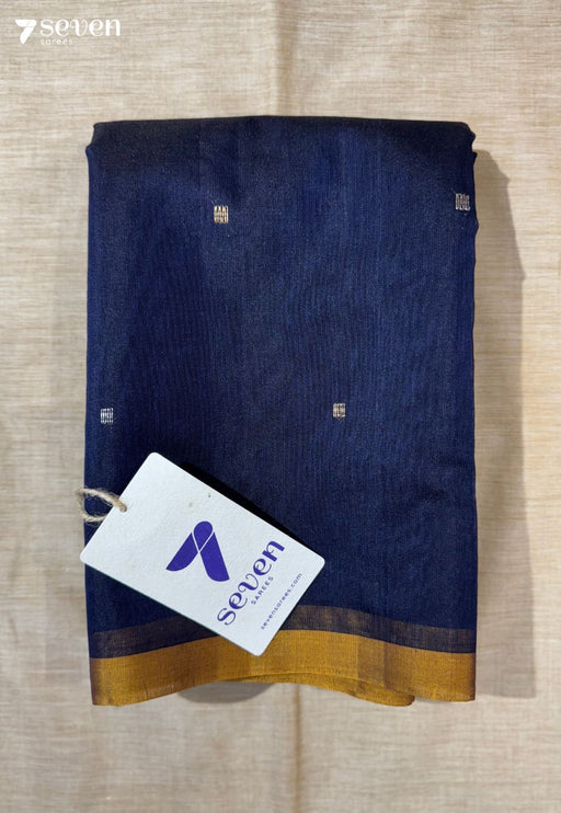 Wricha Signature Seven Handloom Navy Blue Bangalore Silk Cotton Saree - Seven Sarees - Saree - Seven Sarees