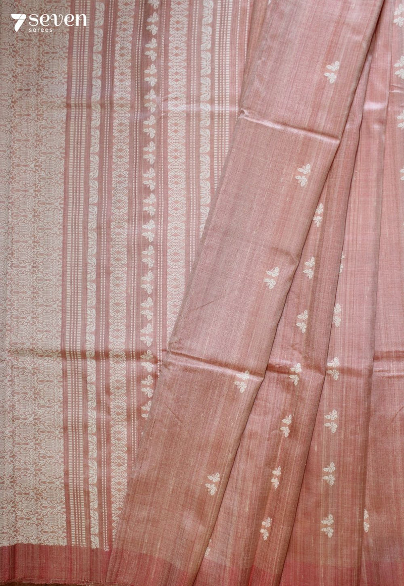 Yajnika Handloom Pink Pure Tussar Silk Saree With Eri Silk Extra Weft | Silk Mark Certified - Seven Sarees - Saree - Seven Sarees