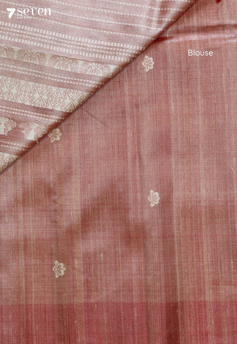 Yajnika Handloom Pink Pure Tussar Silk Saree With Eri Silk Extra Weft | Silk Mark Certified - Seven Sarees - Saree - Seven Sarees