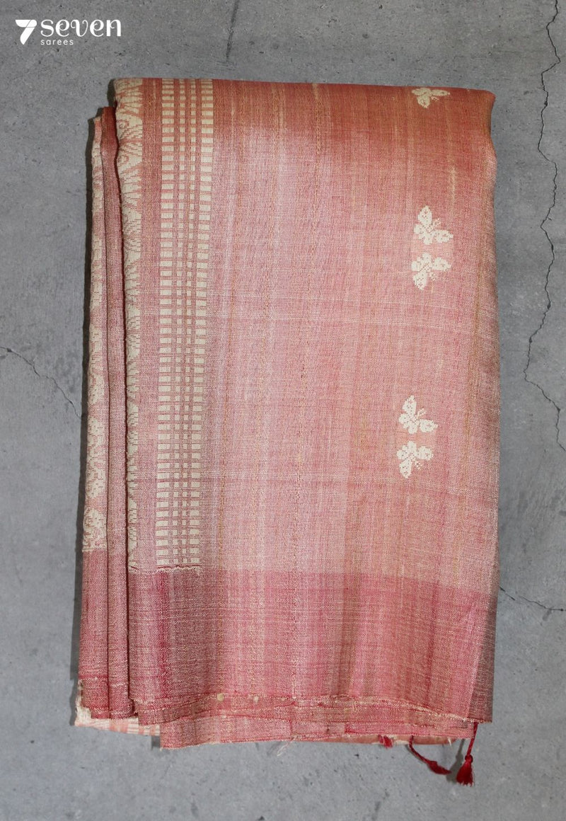 Yajnika Handloom Pink Pure Tussar Silk Saree With Eri Silk Extra Weft | Silk Mark Certified - Seven Sarees - Saree - Seven Sarees