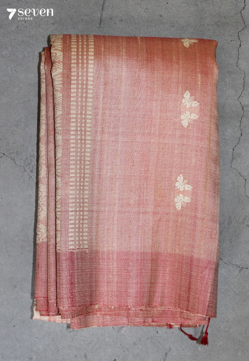 Yajnika Handloom Pink Pure Tussar Silk Saree With Eri Silk Extra Weft | Silk Mark Certified - Seven Sarees - Saree - Seven Sarees