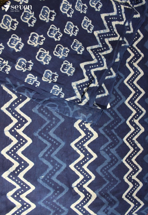 Yamrini Jaipur Indigo Hand Block Printed 100% Cotton Saree - Seven Sarees - Saree - Seven Sarees