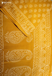 Yashmita Jaipur Yellow Hand Block Printed 100% Cotton Saree - Seven Sarees - Saree - Seven Sarees