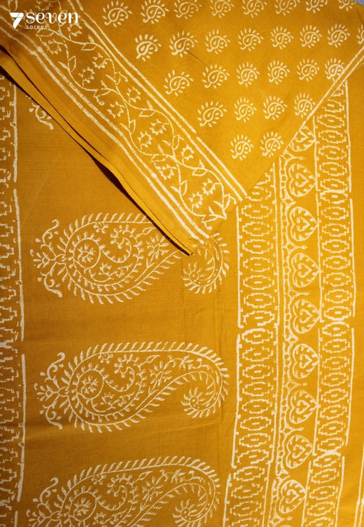 Yashmita Jaipur Yellow Hand Block Printed 100% Cotton Saree - Seven Sarees - Saree - Seven Sarees