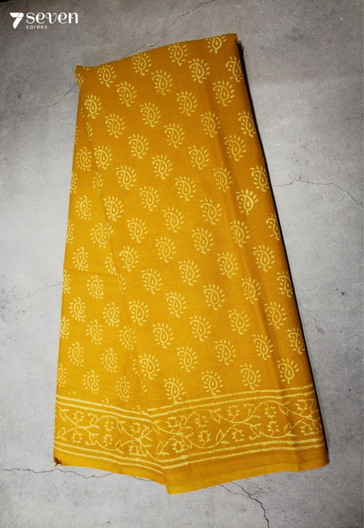 Yashmita Jaipur Yellow Hand Block Printed 100% Cotton Saree - Seven Sarees - Saree - Seven Sarees