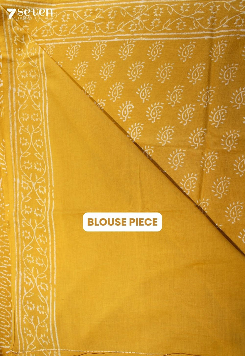 Yashmita Jaipur Yellow Hand Block Printed 100% Cotton Saree - Seven Sarees - Saree - Seven Sarees