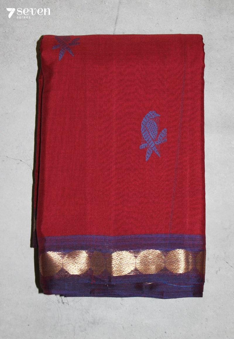 Yavira Signature Seven Handloom Red Bangalore Pure Cotton Saree - Seven Sarees - Saree - Seven Sarees