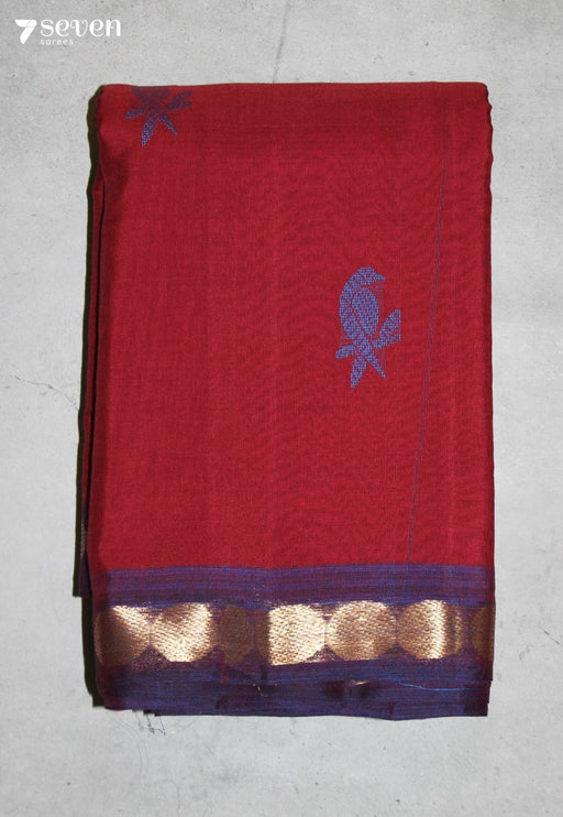 Yavira Signature Seven Handloom Red Bangalore Pure Cotton Saree - Seven Sarees - Saree - Seven Sarees