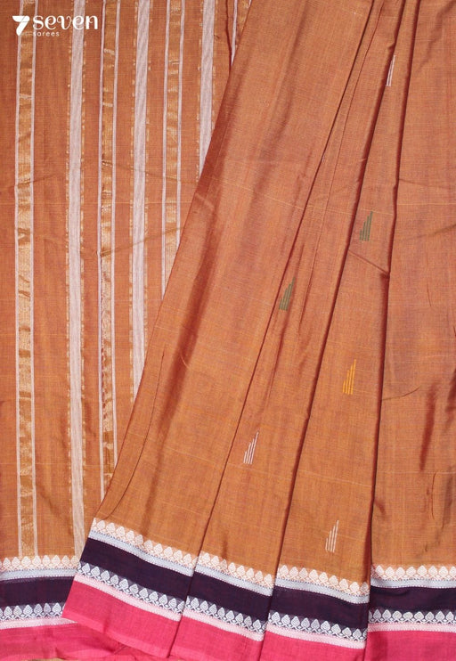Yelini Signature Seven Handloom Brown Bangalore Pure Cotton Saree - Seven Sarees - Saree - Seven Sarees