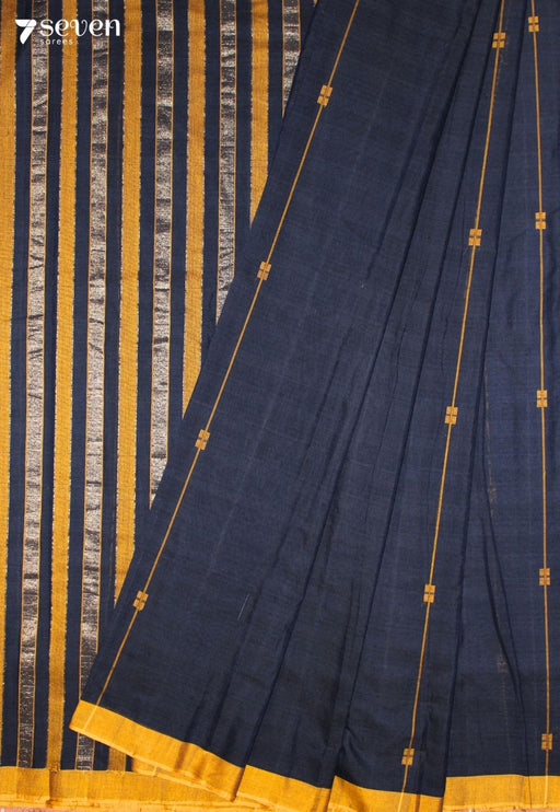 Yelosha Signature Seven Handloom Blue Bangalore Pure Cotton Saree - Seven Sarees - Saree - Seven Sarees