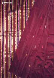 Yeluri Signature Seven Handloom Maroon Bangalore Pure Silk Cotton Saree - Seven Sarees - Saree - Seven Sarees