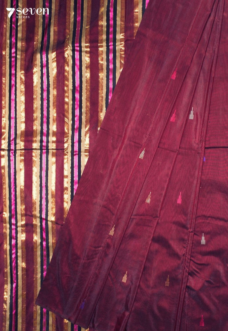 Yeluri Signature Seven Handloom Maroon Bangalore Pure Silk Cotton Saree - Seven Sarees - Saree - Seven Sarees