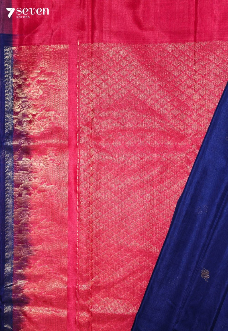 Yelvaya Signature Seven Handloom Blue Bangalore Pure Silk Cotton Saree - Seven Sarees - Saree - Seven Sarees