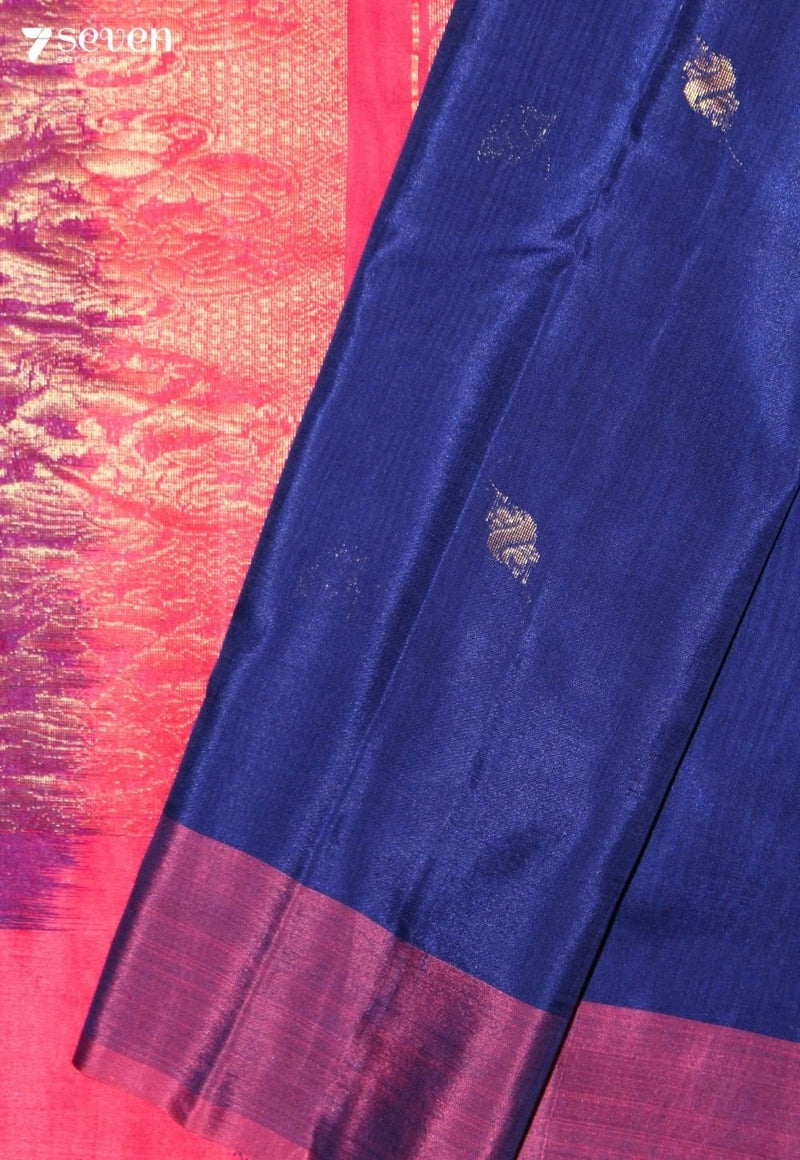 Yelvaya Signature Seven Handloom Blue Bangalore Pure Silk Cotton Saree - Seven Sarees - Saree - Seven Sarees