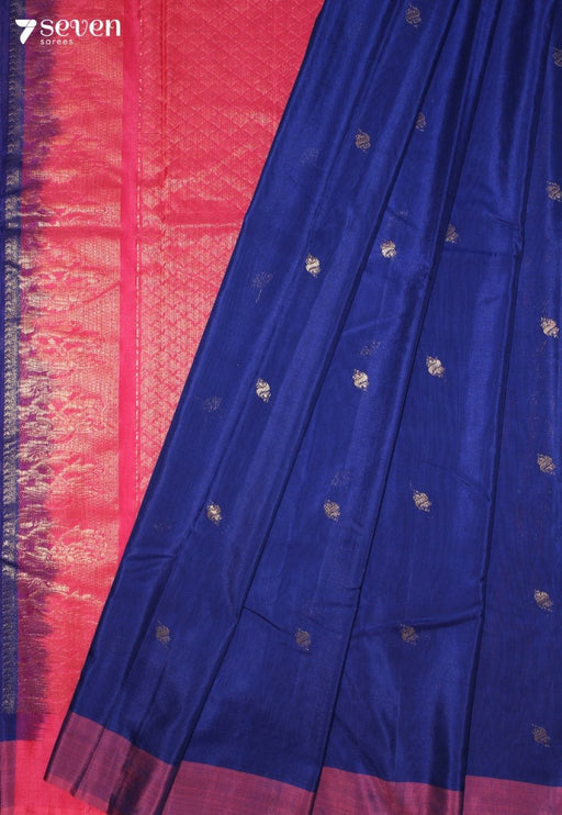 Yelvaya Signature Seven Handloom Blue Bangalore Pure Silk Cotton Saree - Seven Sarees - Saree - Seven Sarees