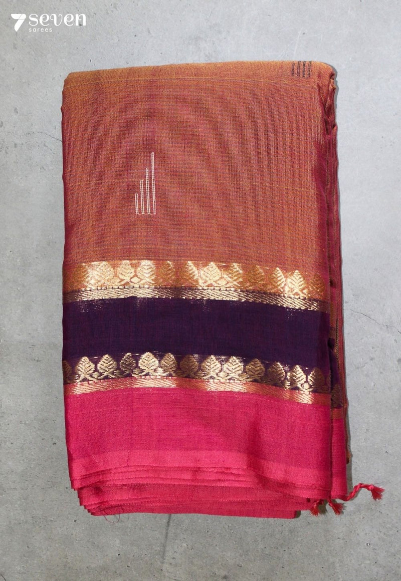 Yelvitha Signature Seven Handloom Sandal-Pink Bangalore Pure Cotton Saree - Seven Sarees - Saree - Seven Sarees