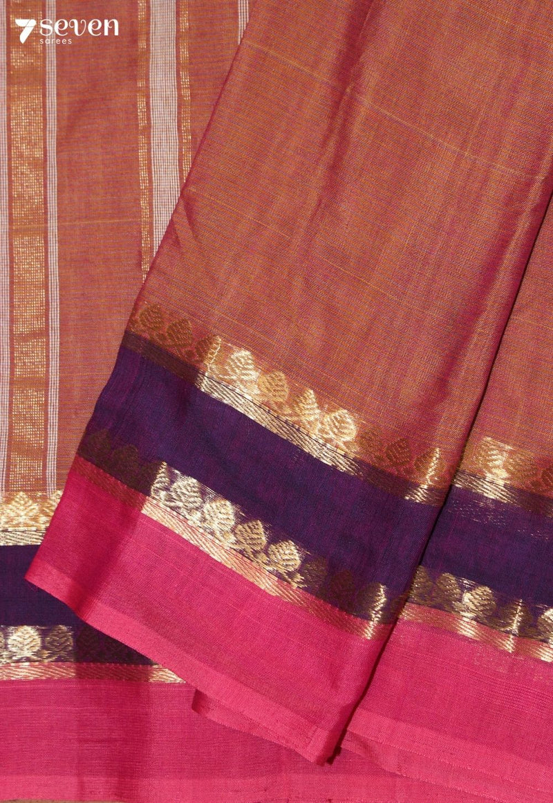 Yelvitha Signature Seven Handloom Sandal-Pink Bangalore Pure Cotton Saree - Seven Sarees - Saree - Seven Sarees