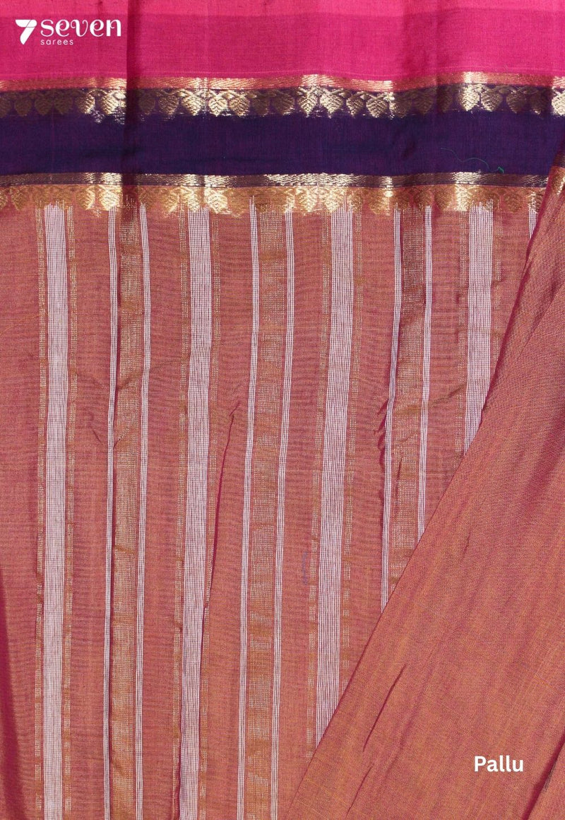 Yelvitha Signature Seven Handloom Sandal-Pink Bangalore Pure Cotton Saree - Seven Sarees - Saree - Seven Sarees