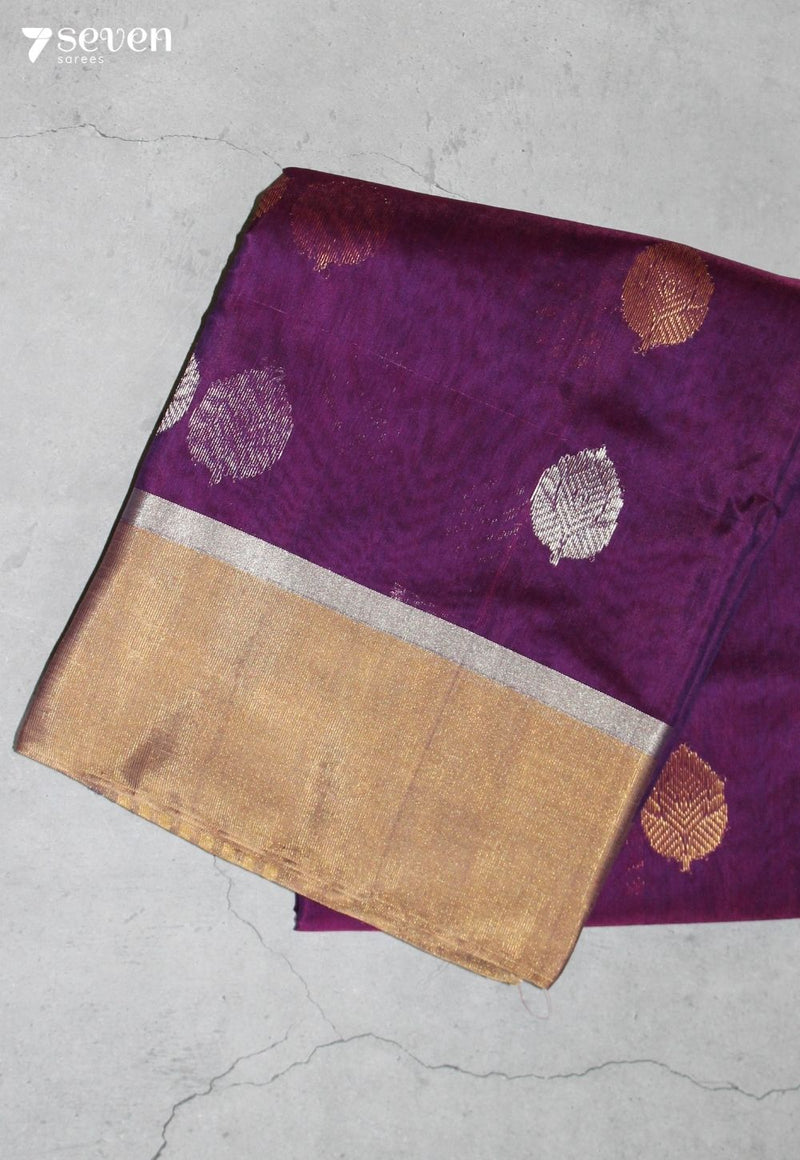 Yenika Chanderi Handloom Purple Silk Cotton Saree - Seven Sarees - Seven Sarees