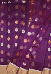 Yenika Chanderi Handloom Purple Silk Cotton Saree - Seven Sarees - Seven Sarees