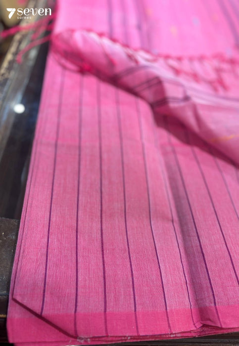 Ziya Signature Seven Handloom Pink Bangalore Pure Cotton Saree - Seven Sarees - Saree - Seven Sarees