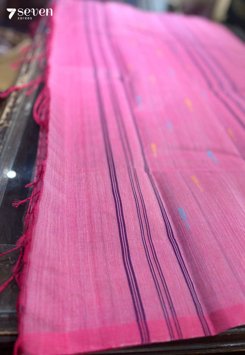 Ziya Signature Seven Handloom Pink Bangalore Pure Cotton Saree - Seven Sarees - Saree - Seven Sarees