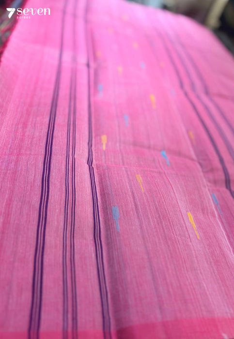 Ziya Signature Seven Handloom Pink Bangalore Pure Cotton Saree - Seven Sarees - Saree - Seven Sarees