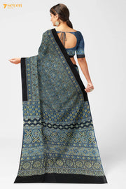 Aabshaar Kutch Blue Pure Ajrakh Cotton Saree - Seven Sarees - Saree - Seven Sarees