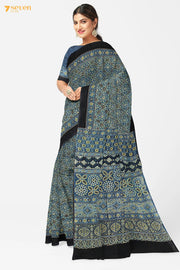 Aabshaar Kutch Blue Pure Ajrakh Cotton Saree - Seven Sarees - Saree - Seven Sarees