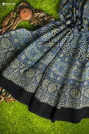 Aabshaar Kutch Blue Pure Ajrakh Cotton Saree - Seven Sarees - Saree - Seven Sarees