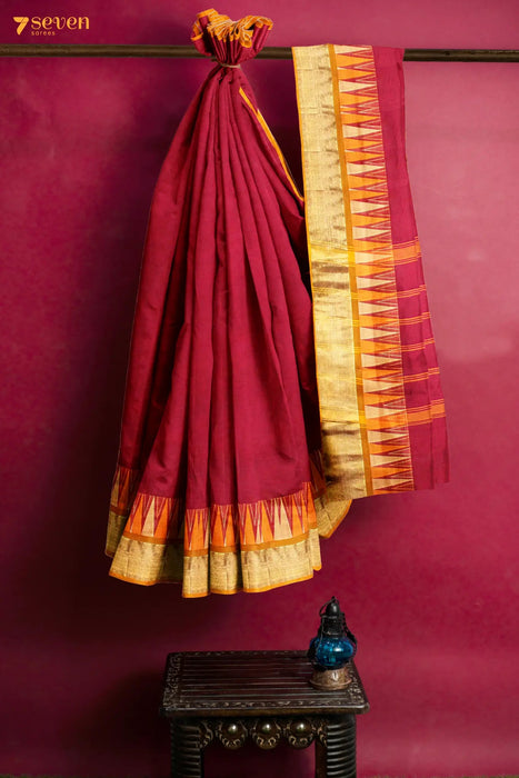 Aarthi Thattu Madurai Red Pure Cotton Saree - Seven Sarees - Saree - Seven Sarees