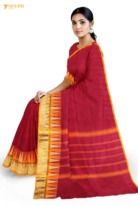 Aarthi Thattu Madurai Red Pure Cotton Saree - Seven Sarees - Saree - Seven Sarees