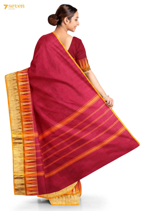 Aarthi Thattu Madurai Red Pure Cotton Saree - Seven Sarees - Saree - Seven Sarees