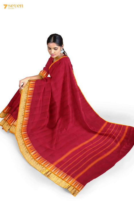 Aarthi Thattu Madurai Red Pure Cotton Saree - Seven Sarees - Saree - Seven Sarees