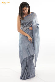 Abhinaya Mangalagiri Handloom Grey Silk Cotton Saree - Seven Sarees - Saree - Seven Sarees