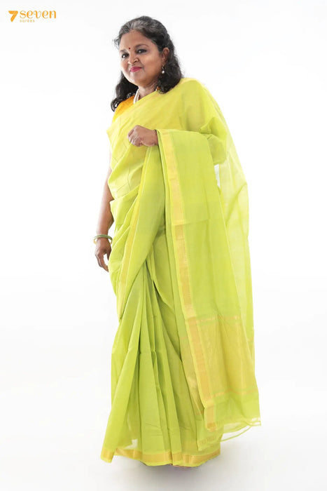 Abirami Mangalagiri Handloom Green Pure Cotton Saree - Seven Sarees - Saree - Seven Sarees