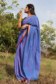Aditi Mangalagiri Handloom Blue Pure Cotton Saree - Seven Sarees - Saree - Seven Sarees