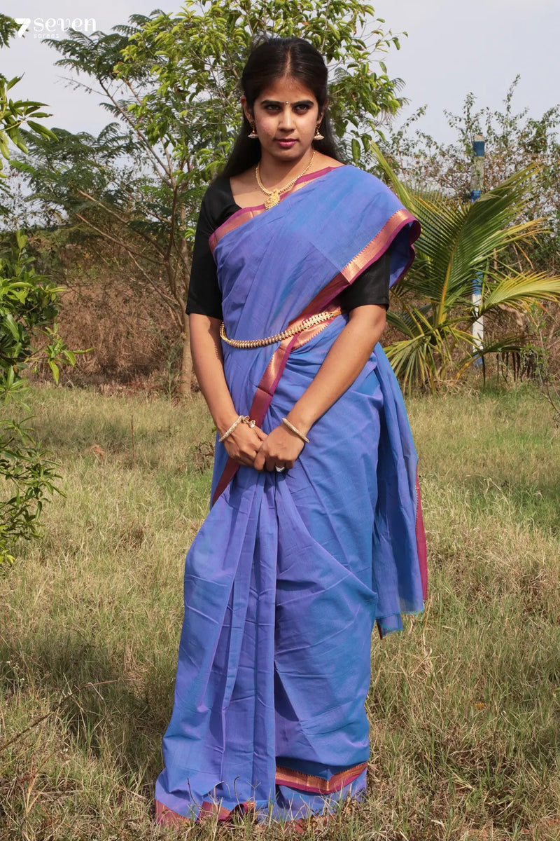 Aditi Mangalagiri Handloom Blue Pure Cotton Saree - Seven Sarees - Saree - Seven Sarees