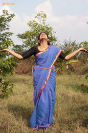 Aditi Mangalagiri Handloom Blue Pure Cotton Saree - Seven Sarees - Saree - Seven Sarees