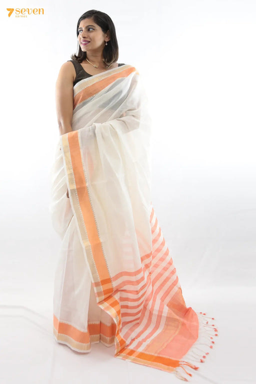 Adrika Mangalagiri Handloom White Pure Cotton Saree - Seven Sarees - Saree - Seven Sarees